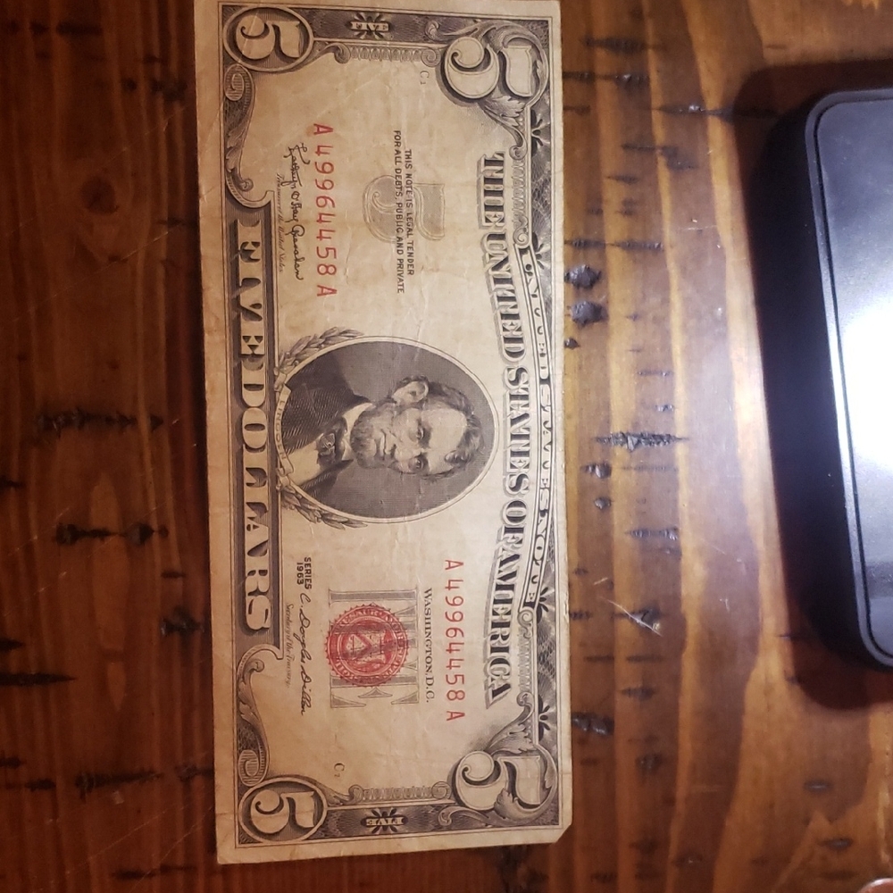 Vintage Five Dollar Bill